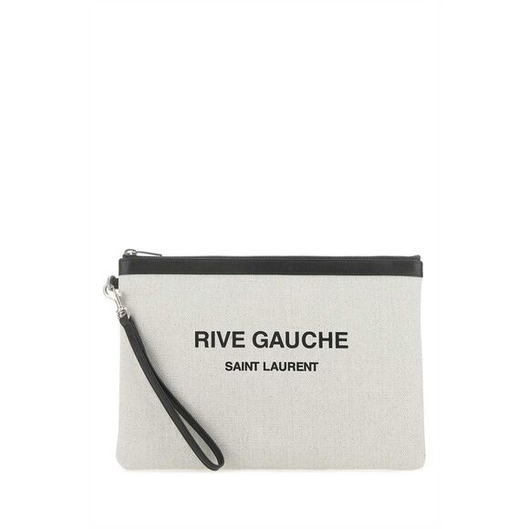 Saint Laurent Men Sand Canvas Rive Gauche Clutch